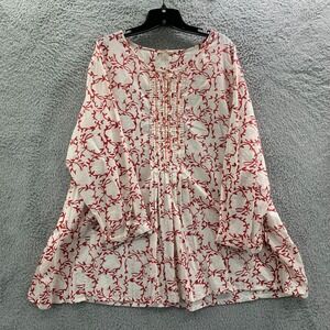 Marketplace Handwork of India Blouse Womens 1W / 2X Top Beige Red